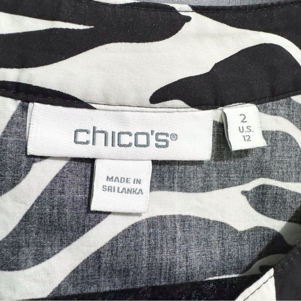 Chico's Poplin Palm Print Dress in Black Size 12 100% Cotton - Picture 3 of 9